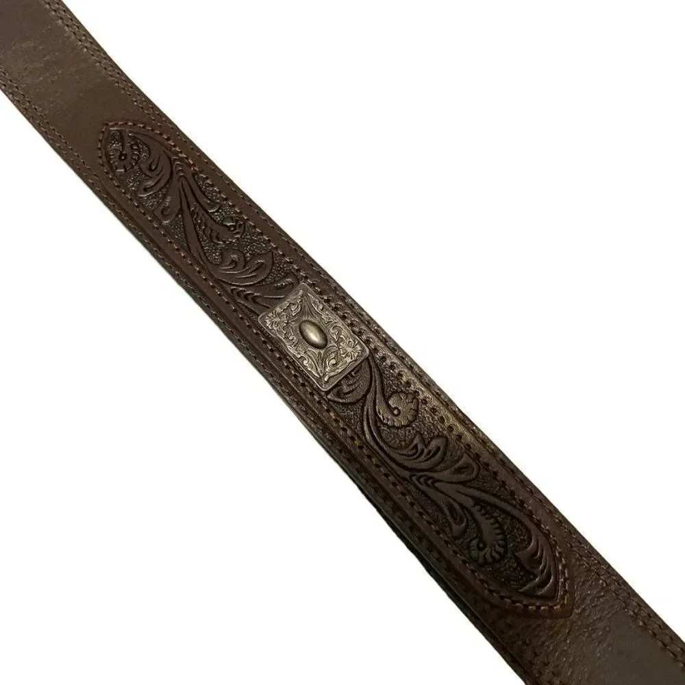 AndWest Tooled and Metal Concho Overlay‎ Brown Belt SZ 40